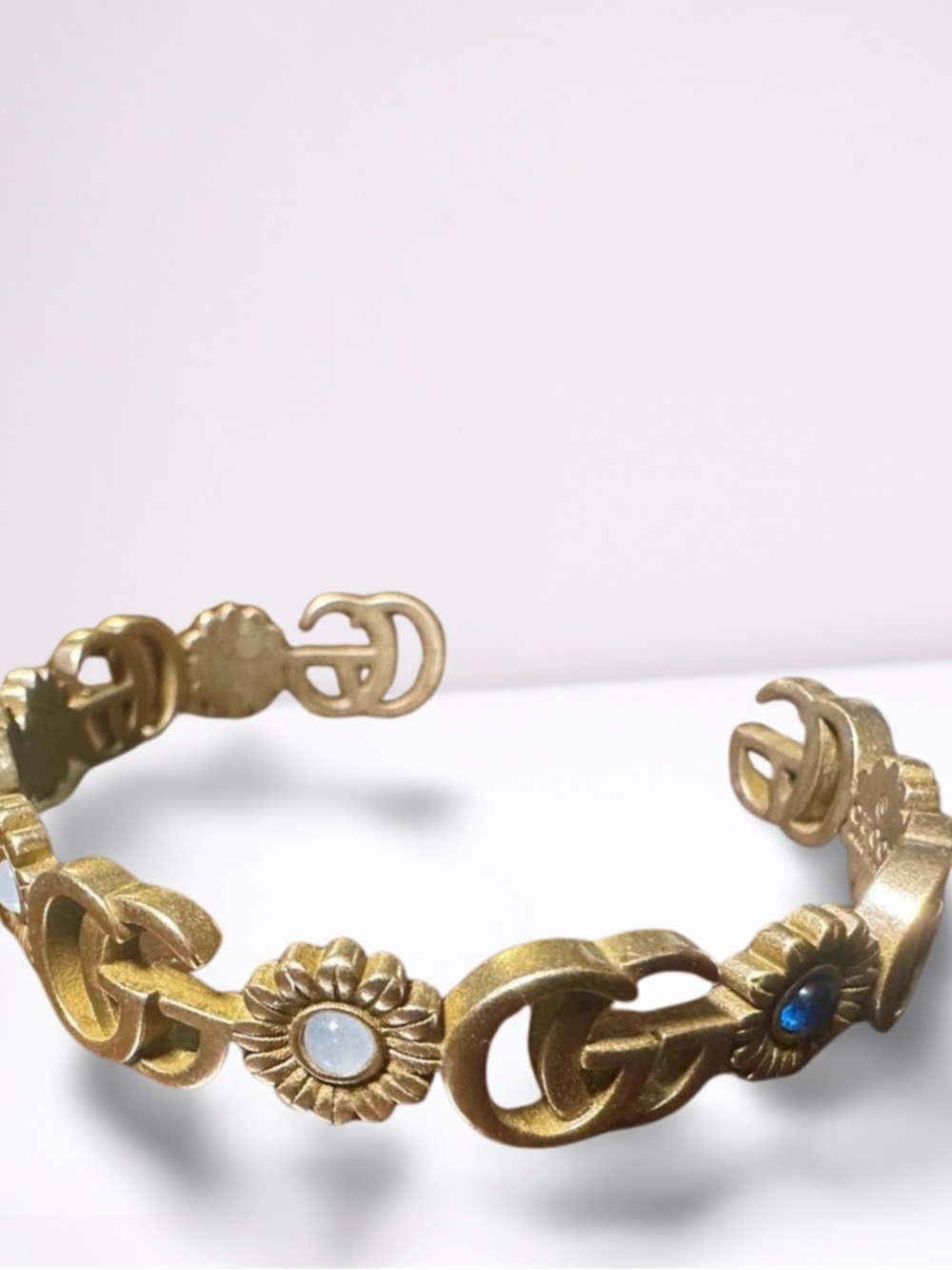 Gold Floral Interlocking Open Cuff Bracelet